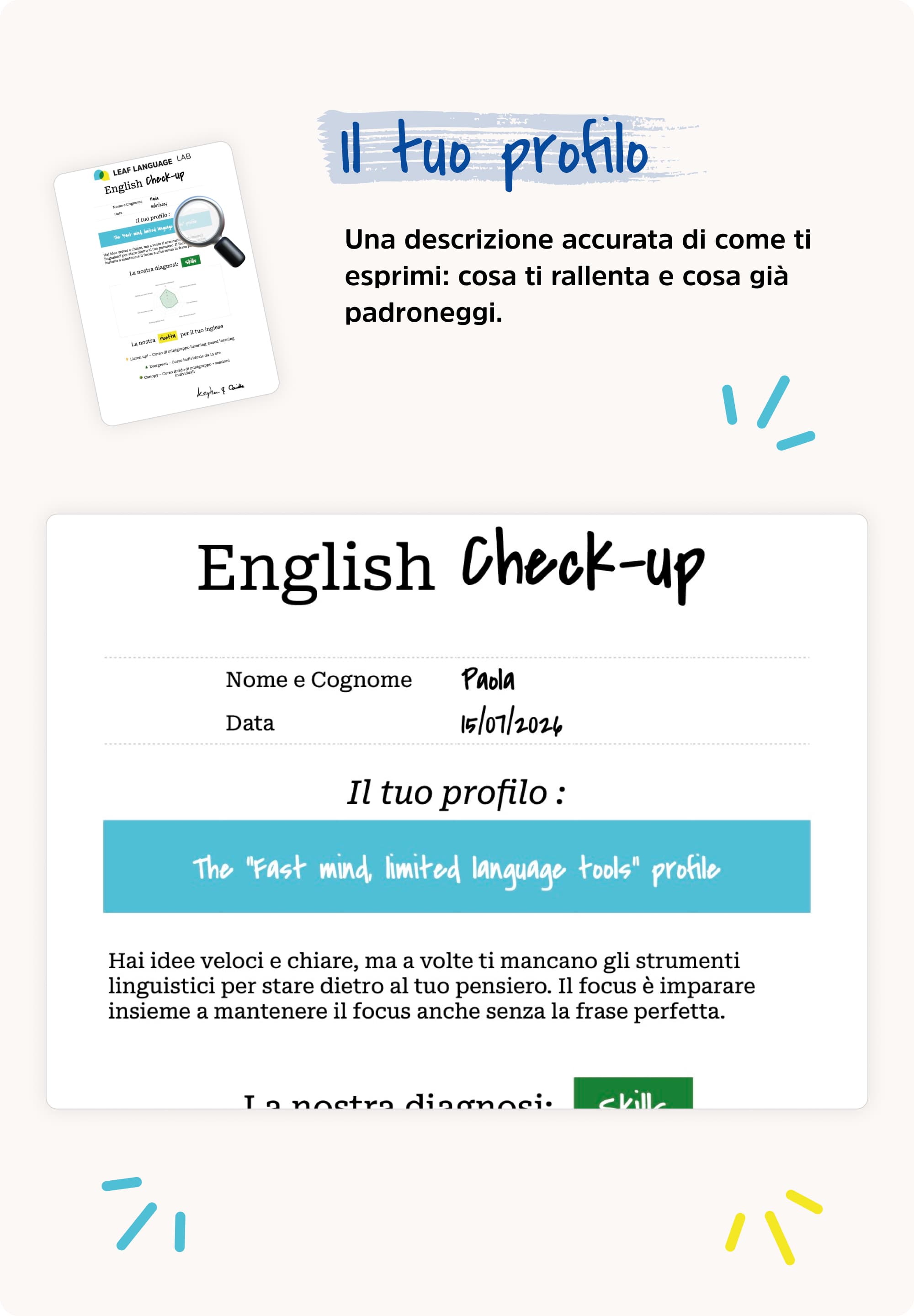 English Check-Up sheet — il tuo profilo linguistico